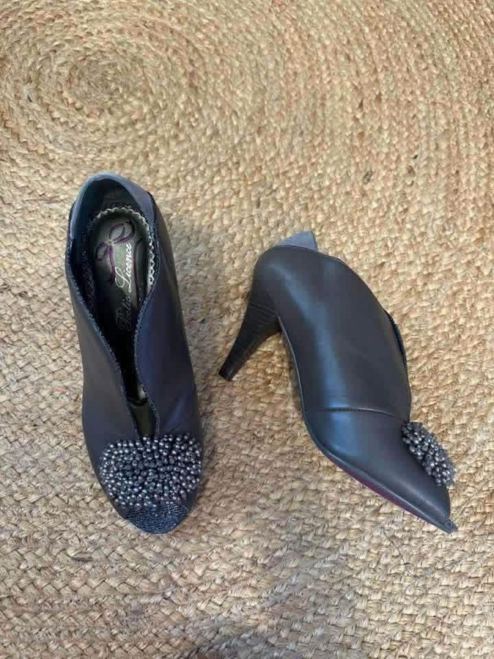 Embellished Grey Open Toe High Heel Booties